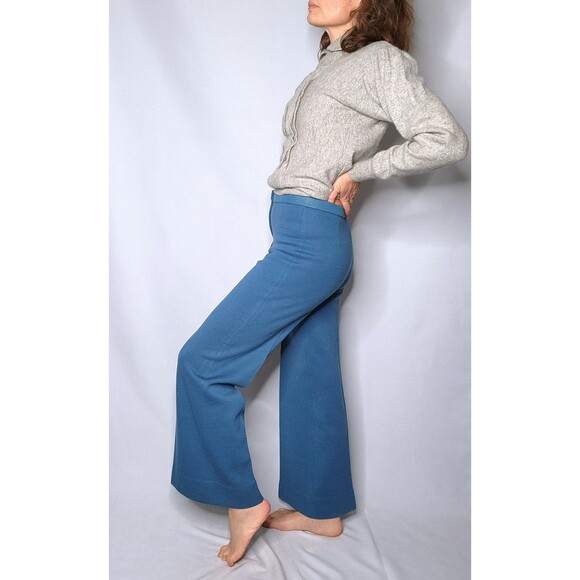 Vintage Blue Wool Pants High Waist Straight Wide Leg Cropped Ankle Pants XS S - Picture 7 of 8